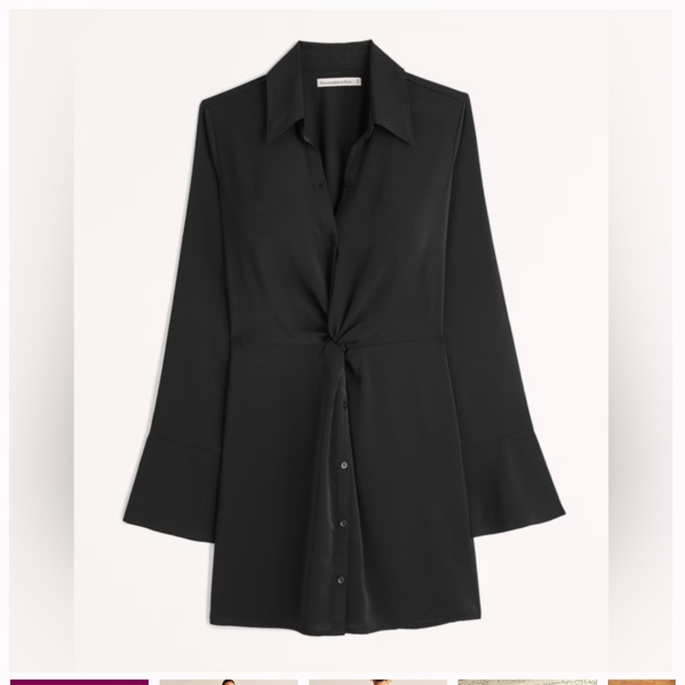 NWT Abercrombie & Fitch Med Tall Long Sleeve Twist Front Shirt Dress in Black